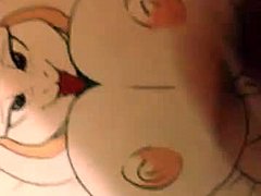 Shemale Toriel viser sine bryster og sæd i Rule 34-videoen