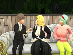 Kontol besar Yagamis yang ringan membuatnya melakukan threesome dengan Rangiku dan teman-temannya yang berbokong besar