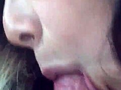 Amateur MILF gives a sensual blowjob to her friend's big cock