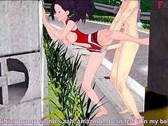 Cartoon Momo Yaoyorozu diliwat dari belakang dalam hentai POV