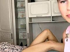 Fair-haired Russian lady gets her long legs waxed