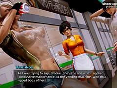 La matrigna mostra le sue curve in pelle sul balcone in un anime 3D