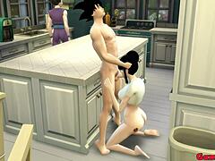 Le mari chichi travaille pendant qu'elle se fait enculer par ses fils dans la cuisine