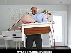 Ginger babbii, a mature housewife with big breasts, submits to her attractive stepson in a BDSM encounter.