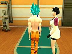 Dragon Ball Hentai: Goku se zabývá sexuálními akty se svou ženou a manželkou svého syna, oba dostávají anální průnik