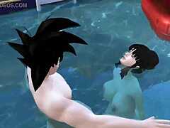 Dragon Ball porr avsnitt 45: MILF och styvmamma trekant med kinky fruar och otrogna män i en poolfest orgie