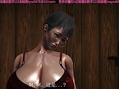 Mature ladyboy with large breasts in 3D animation gets punished by horny teenager