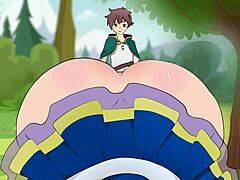 Aquas falda corta seduce a Kazuma en una parodia de dibujos animados con intervención divina