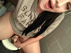 Amateur mom gives handjob in the toilet