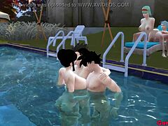 Hardcore anale seks met twee prachtige Japanse vrouwen in het zwembad