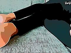 אישה לטינית במכנסי יוגה שחורים מקבלת את התחת הגדול שלה מלא בזרע אחרי שהיא נדפקת