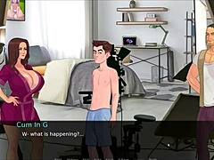 Bunda grande e pau grande em um jogo de vídeo pornô quente com padrasto e sua meia-irmã