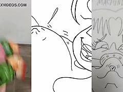 O fată hentai grasă cu sâni mari masturbează un tip și un iepure într-un videoclip fierbinte