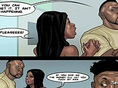Doğal göğüsleri olan siyah MILF, yeni Jordan'larını kadın sesli çizgi filmde aldatıyor