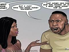 Ebony MILF with natural tits cheats on her new Jordans in female voiced comic