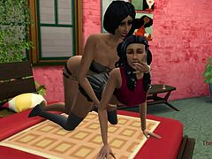 แม่เลี้ยงมีเพศสัมพันธ์กับลูกเลี้ยงในฉากเลสเบี้ยนของ The Sims 4