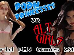 MILFs quentes e princesas adolescentes competem em um jogo pornô
